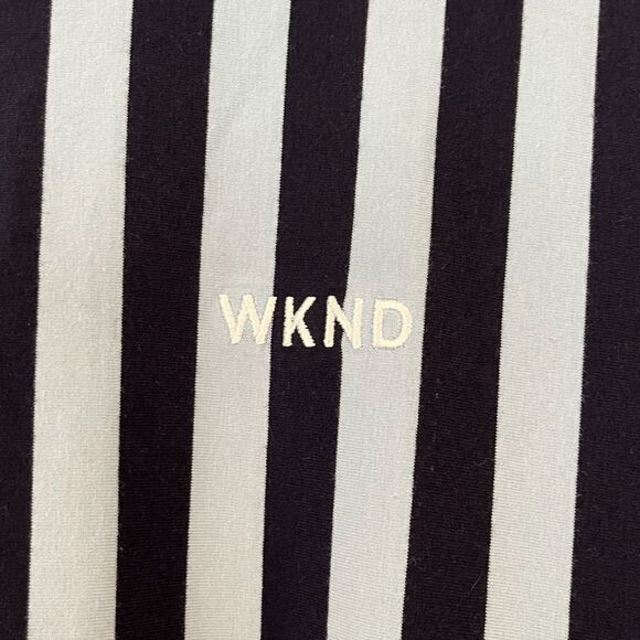 WKND Blue Vertical Striped T-Shirt Crew Neck Medium Ringer Ref Goals - Picture 7 of 7